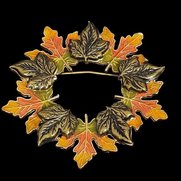 Vintage KC Kenneth Cole Brooch Pin Thanksgiving Harvest Autumn‎ Fall Leaves - Picture 1 of 4